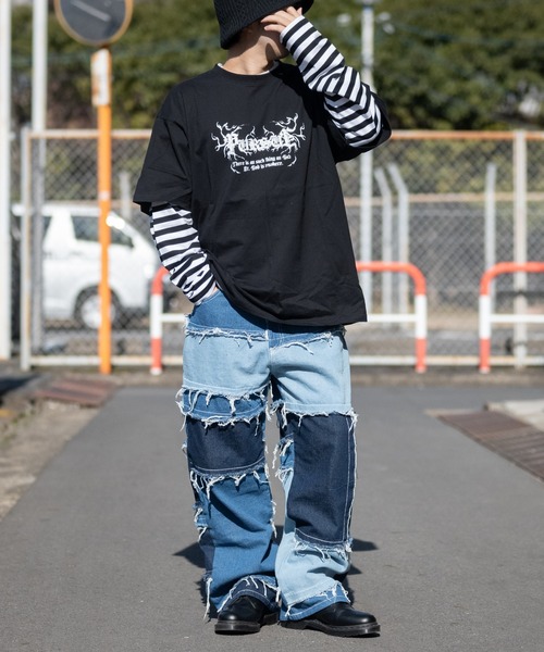 JOHN'S CLOSET（ジョンズクローゼット）の「【13】袖ボーダー フェイクレイヤードロンT（Tシャツ/カットソー・メンズ・ブラック/ホワイト・MEDIUM/LARGE）」の15枚目の写真