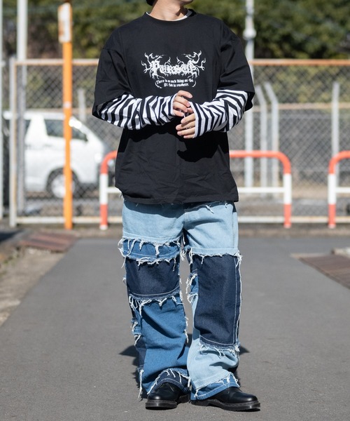 JOHN'S CLOSET（ジョンズクローゼット）の「【13】袖ボーダー フェイクレイヤードロンT（Tシャツ/カットソー・メンズ・ブラック/ホワイト・MEDIUM/LARGE）」の14枚目の写真