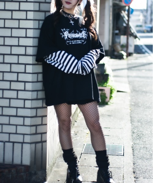 JOHN'S CLOSET（ジョンズクローゼット）の「【13】袖ボーダー フェイクレイヤードロンT（Tシャツ/カットソー・メンズ・ブラック/ホワイト・MEDIUM/LARGE）」の12枚目の写真