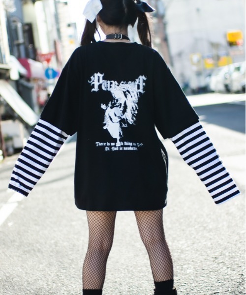 JOHN'S CLOSET（ジョンズクローゼット）の「【13】袖ボーダー フェイクレイヤードロンT（Tシャツ/カットソー・メンズ・ブラック/ホワイト・MEDIUM/LARGE）」の11枚目の写真