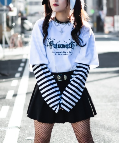 JOHN'S CLOSET（ジョンズクローゼット）の「【13】袖ボーダー フェイクレイヤードロンT（Tシャツ/カットソー・メンズ・ブラック/ホワイト・MEDIUM/LARGE）」の10枚目の写真