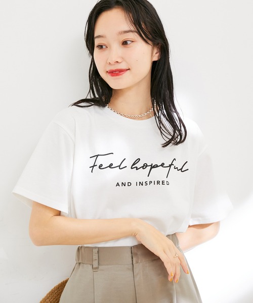 VIS（ビス）の「【洗える】アソートロゴクルーネックTシャツ（Tシャツ/カットソー・レディース・ブラック/ホワイト系その他/ホワイト系その他2/イエロー・FREE）」の10枚目の写真