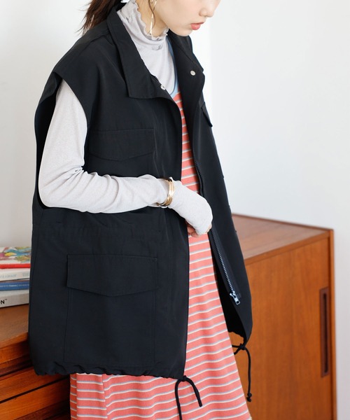 GeeRA（ジーラ）の「ミリタリーデザインベスト（ベスト・レディース・カーキ/ブラック/アイボリー・LARGE/MEDIUM）」の19枚目の写真