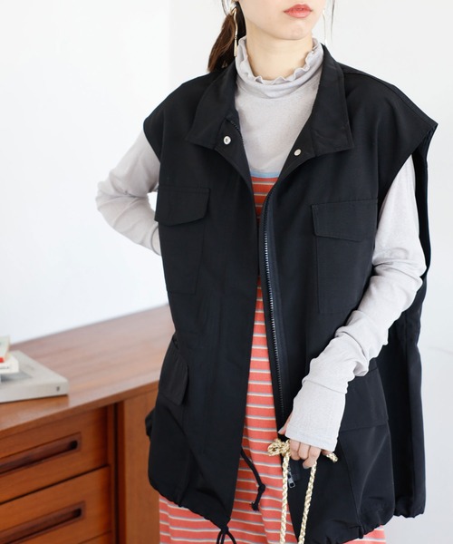 GeeRA（ジーラ）の「ミリタリーデザインベスト（ベスト・レディース・カーキ/ブラック/アイボリー・LARGE/MEDIUM）」の13枚目の写真