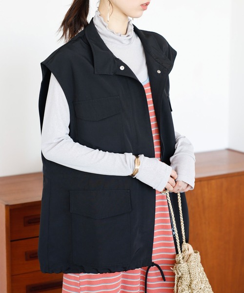 GeeRA（ジーラ）の「ミリタリーデザインベスト（ベスト・レディース・カーキ/ブラック/アイボリー・LARGE/MEDIUM）」の8枚目の写真