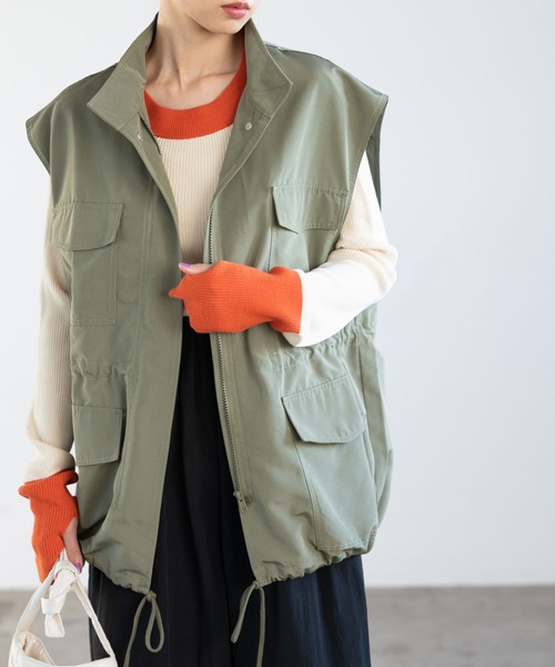 GeeRA（ジーラ）の「ミリタリーデザインベスト（ベスト・レディース・カーキ/ブラック/アイボリー・LARGE/MEDIUM）」の5枚目の写真