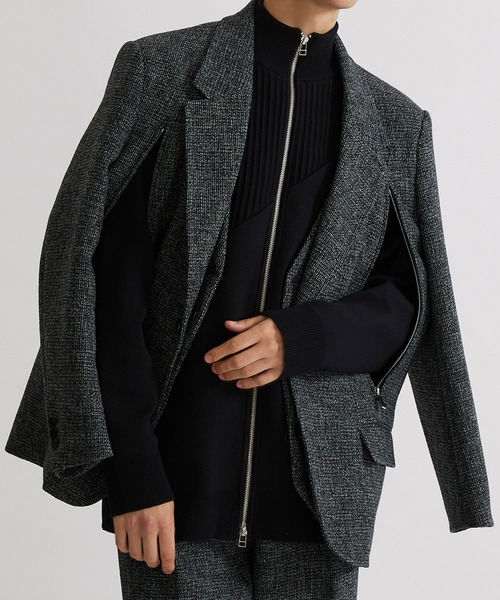 UNITED TOKYO（ユナイテッドトウキョウ）の「ツイードオープンスリーブJK（テーラードジャケット・メンズ・グレー/グリーン・1/2）」の2枚目の写真