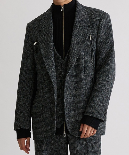 UNITED TOKYO（ユナイテッドトウキョウ）の「ツイードオープンスリーブJK（テーラードジャケット・メンズ・グレー/グリーン・1/2）」の13枚目の写真