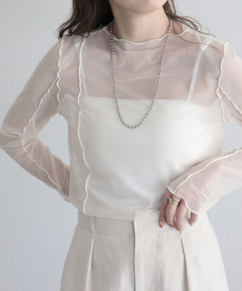 fredy emue（フレディエミュ）の「マーブルシアープルオーバー（Tシャツ/カットソー・レディース・アイボリー/ミント/オフホワイト・38）」の2枚目の写真