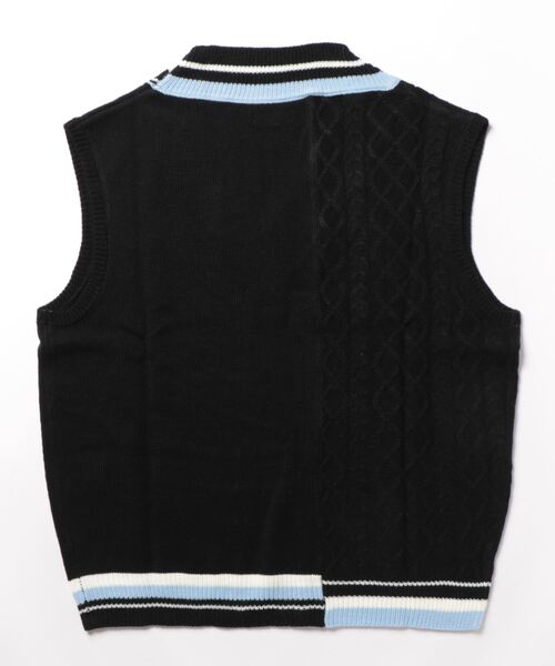 semantic design（セマンティックデザイン）の「セマンティックデザイン ケーブル柄切替 Vネック ニットベスト（ベスト・メンズ・ブラック/ホワイト・MEDIUM/LARGE）」の3枚目の写真