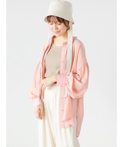 ehka sopo(エヘカソポ)の「異素材シアーバンドカラーシャツ(シャツ/ブラウス・レディース・ピンク/グリーン/キナリ・フリ-)」の1枚目の写真