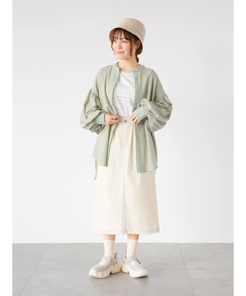 ehka sopo(エヘカソポ)の「異素材シアーバンドカラーシャツ(シャツ/ブラウス・レディース・ピンク/グリーン/キナリ・フリ-)」の21枚目の写真