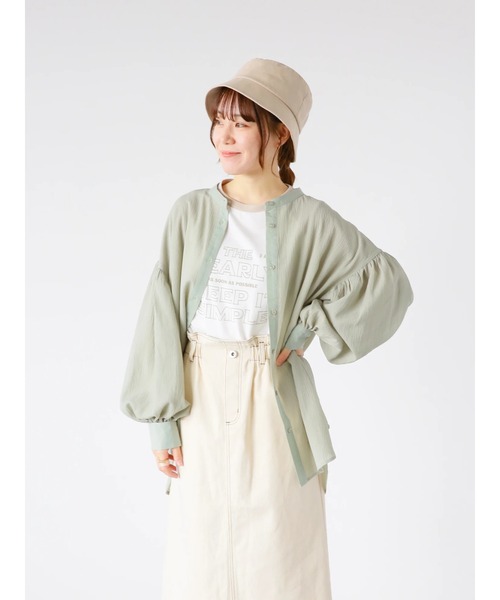 ehka sopo(エヘカソポ)の「異素材シアーバンドカラーシャツ(シャツ/ブラウス・レディース・ピンク/グリーン/キナリ・フリ-)」の9枚目の写真