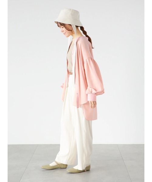 ehka sopo(エヘカソポ)の「異素材シアーバンドカラーシャツ(シャツ/ブラウス・レディース・ピンク/グリーン/キナリ・フリ-)」の10枚目の写真