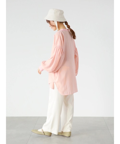 ehka sopo(エヘカソポ)の「異素材シアーバンドカラーシャツ(シャツ/ブラウス・レディース・ピンク/グリーン/キナリ・フリ-)」の18枚目の写真