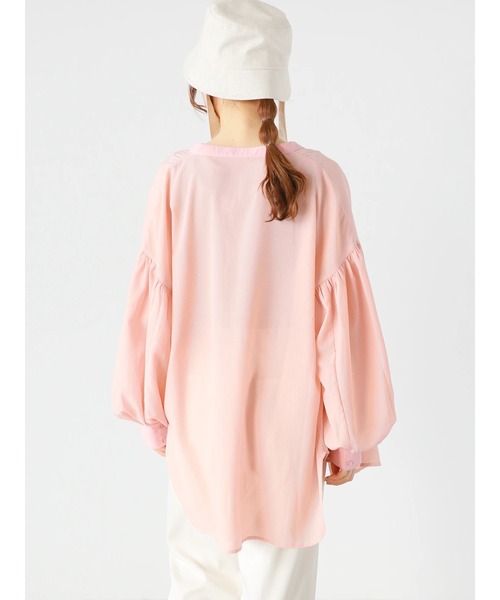 ehka sopo(エヘカソポ)の「異素材シアーバンドカラーシャツ(シャツ/ブラウス・レディース・ピンク/グリーン/キナリ・フリ-)」の19枚目の写真