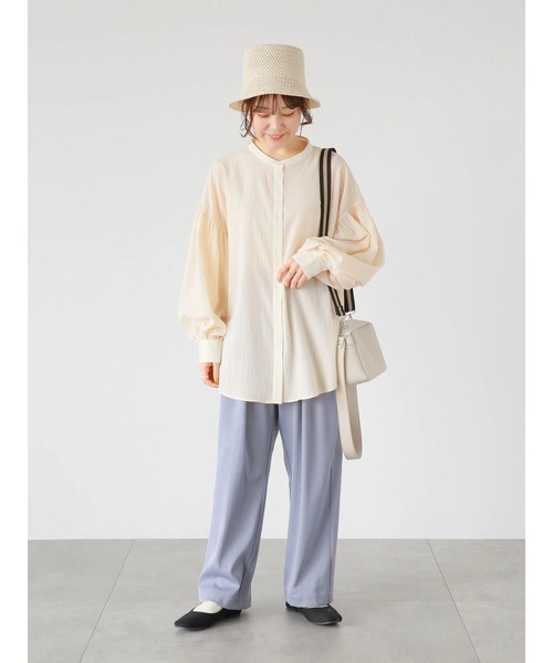 ehka sopo(エヘカソポ)の「異素材シアーバンドカラーシャツ(シャツ/ブラウス・レディース・ピンク/グリーン/キナリ・フリ-)」の7枚目の写真