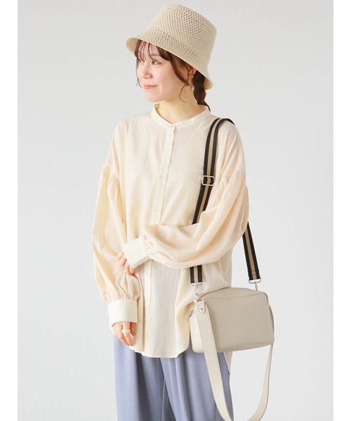 ehka sopo(エヘカソポ)の「異素材シアーバンドカラーシャツ(シャツ/ブラウス・レディース・ピンク/グリーン/キナリ・フリ-)」の12枚目の写真