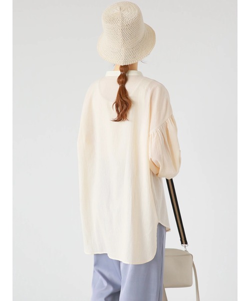 ehka sopo(エヘカソポ)の「異素材シアーバンドカラーシャツ(シャツ/ブラウス・レディース・ピンク/グリーン/キナリ・フリ-)」の8枚目の写真