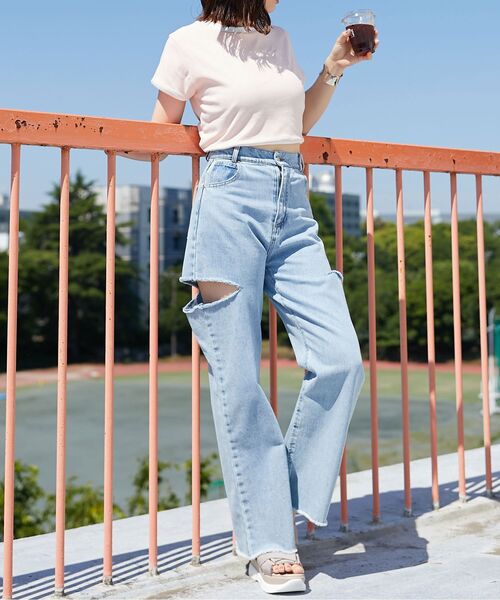 MAJESTIC LEGON（マジェスティックレゴン）の「ハイウエストバリエダメージデニム（デニムパンツ・レディース・ブルー系その他2/サックスブルー・MEDIUM/SMALL）」の5枚目の写真