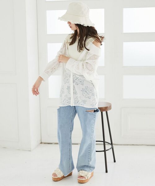 MAJESTIC LEGON（マジェスティックレゴン）の「ハイウエストバリエダメージデニム（デニムパンツ・レディース・ブルー系その他2/サックスブルー・MEDIUM/SMALL）」の7枚目の写真