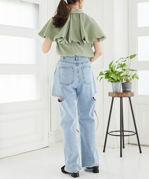 MAJESTIC LEGON（マジェスティックレゴン）の「ハイウエストバリエダメージデニム（デニムパンツ・レディース・ブルー系その他2/サックスブルー・MEDIUM/SMALL）」の14枚目の写真
