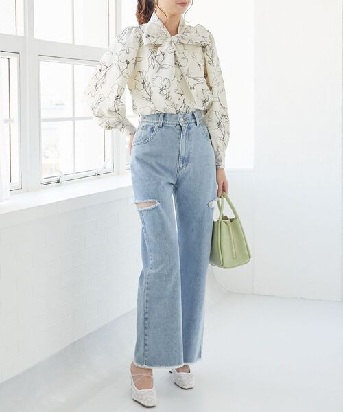 MAJESTIC LEGON（マジェスティックレゴン）の「ハイウエストバリエダメージデニム（デニムパンツ・レディース・ブルー系その他2/サックスブルー・MEDIUM/SMALL）」の15枚目の写真