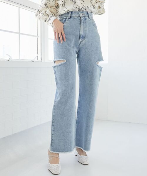 MAJESTIC LEGON（マジェスティックレゴン）の「ハイウエストバリエダメージデニム（デニムパンツ・レディース・ブルー系その他2/サックスブルー・MEDIUM/SMALL）」の18枚目の写真