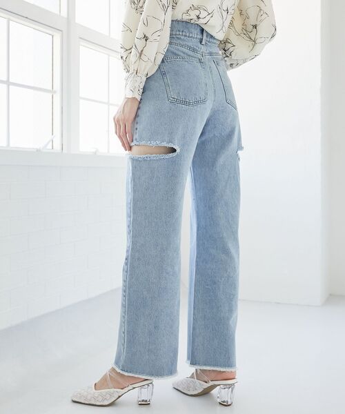 MAJESTIC LEGON（マジェスティックレゴン）の「ハイウエストバリエダメージデニム（デニムパンツ・レディース・ブルー系その他2/サックスブルー・MEDIUM/SMALL）」の19枚目の写真