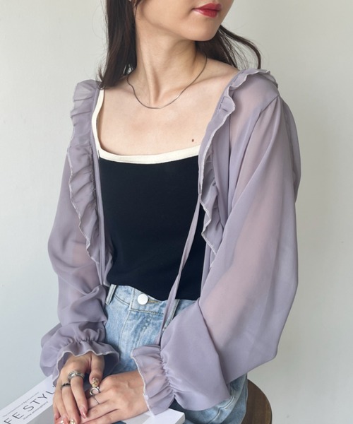 CLEA（クレア）の「フロントリボン ショート丈シアーボレロ