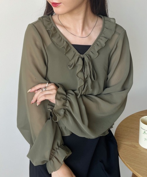 【BBB】Maison Margiela 超ショート丈シアーボレロ セール】フロントリボン ショート丈シアーボレロ（カーディガン