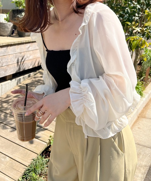 CLEA（クレア）の「フロントリボン ショート丈シアーボレロ（カーディガン/ボレロ・レディース・アイボリー/ホワイト/ブラック/カーキ/ベージュ/グレー・FREE）」の21枚目の写真