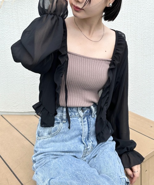 セール】フロントリボン ショート丈シアーボレロ（カーディガン/ボレロ