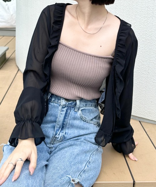 【BBB】Maison Margiela 超ショート丈シアーボレロ セール】フロントリボン ショート丈シアーボレロ（カーディガン