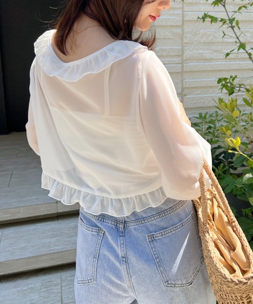 CLEA（クレア）の「フロントリボン ショート丈シアーボレロ（カーディガン/ボレロ・レディース・アイボリー/ホワイト/ブラック/カーキ/ベージュ/グレー・FREE）」の13枚目の写真