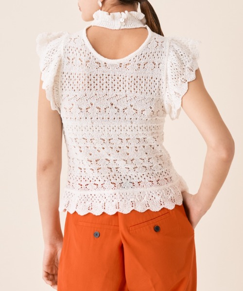 Solace（ソレイス）の「前後2WAY/フリルニットノースリーブトップス（Tシャツ/カットソー・レディース・ミント/ブラック/オレンジ/ホワイト・FREE）」の14枚目の写真