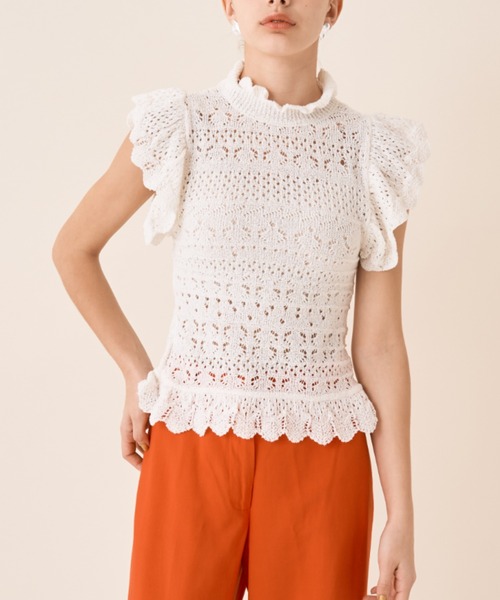 Solace（ソレイス）の「前後2WAY/フリルニットノースリーブトップス（Tシャツ/カットソー・レディース・ミント/ブラック/オレンジ/ホワイト・FREE）」の15枚目の写真