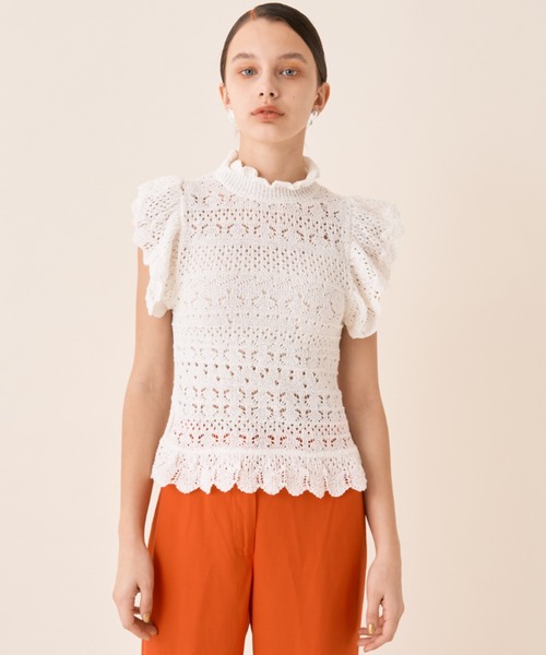 Solace（ソレイス）の「前後2WAY/フリルニットノースリーブトップス（Tシャツ/カットソー・レディース・ミント/ブラック/オレンジ/ホワイト・FREE）」の13枚目の写真