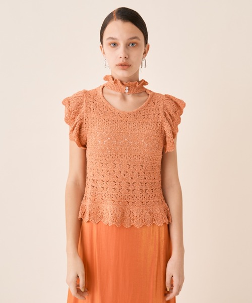 Solace（ソレイス）の「前後2WAY/フリルニットノースリーブトップス（Tシャツ/カットソー・レディース・ミント/ブラック/オレンジ/ホワイト・FREE）」の21枚目の写真