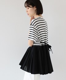 Ray BEAMS | Ray BEAMS / プリーツ キリカエ バック リボン Tシャツ(Tシャツ/カットソー)