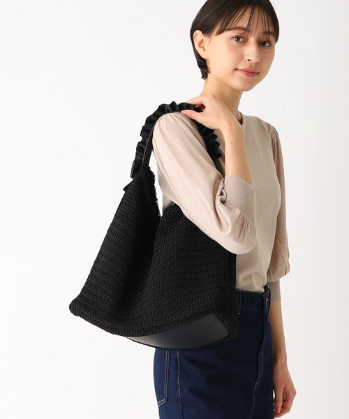 index（インデックス）の「◆サマーニットフリルハンドルバッグ（ハンドバッグ・レディース・ベージュ/ブラック・00）」の2枚目の写真