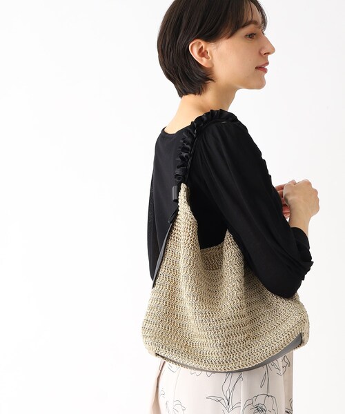 index（インデックス）の「◆サマーニットフリルハンドルバッグ（ハンドバッグ・レディース・ベージュ/ブラック・00）」の4枚目の写真
