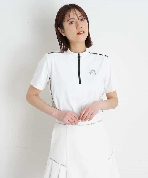 a.v.v（アーヴェヴェ）の「レディースゴルフウエア　ハーフZIPモックネックトップス（Tシャツ/カットソー・レディース・ホワイト/ブラック・36/38/40）」の19枚目の写真