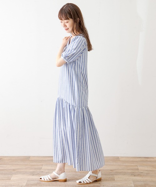 TRリネンVネックパフスリーブワンピース