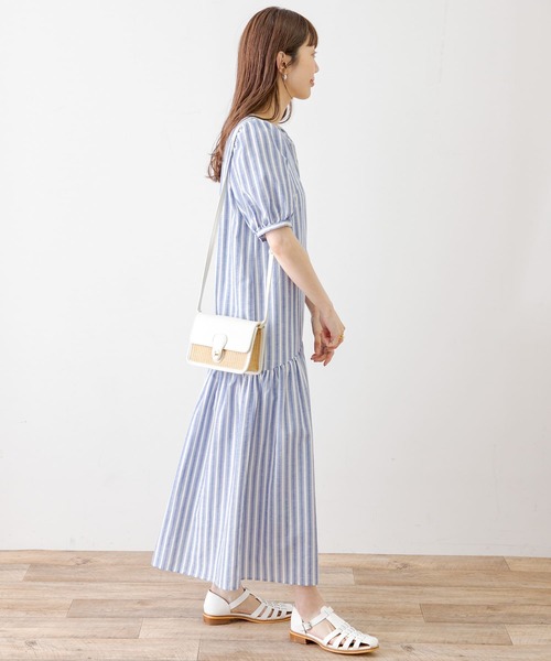 TRリネンVネックパフスリーブワンピース