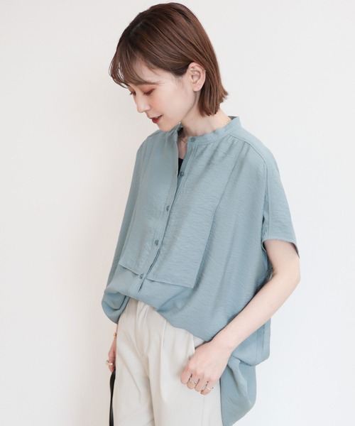 AMERICAN HOLIC（アメリカンホリック）の「ブザムフレンチスリーブバックオープンチュニック（チュニック・レディース・オフホワイト/サックスブルー/ブラウン/ネイビー・M/L）」の4枚目の写真