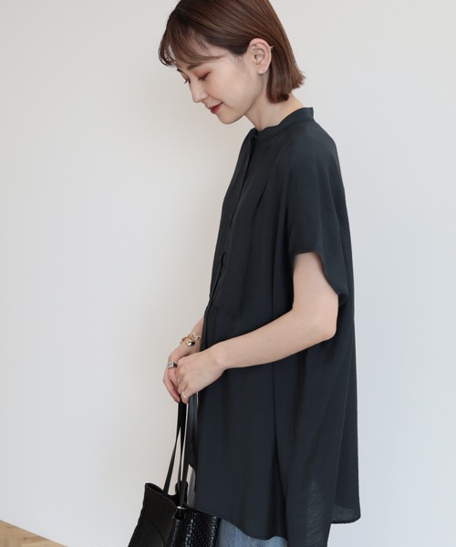 AMERICAN HOLIC（アメリカンホリック）の「ブザムフレンチスリーブバックオープンチュニック（チュニック・レディース・オフホワイト/サックスブルー/ブラウン/ネイビー・M/L）」の6枚目の写真