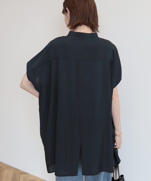 AMERICAN HOLIC（アメリカンホリック）の「ブザムフレンチスリーブバックオープンチュニック（チュニック・レディース・オフホワイト/サックスブルー/ブラウン/ネイビー・M/L）」の7枚目の写真