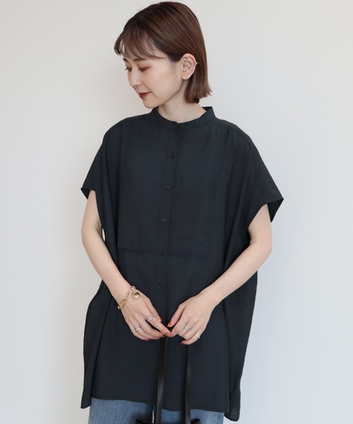 AMERICAN HOLIC（アメリカンホリック）の「ブザムフレンチスリーブバックオープンチュニック（チュニック・レディース・オフホワイト/サックスブルー/ブラウン/ネイビー・M/L）」の5枚目の写真