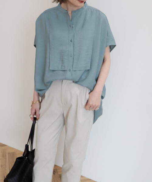 AMERICAN HOLIC（アメリカンホリック）の「ブザムフレンチスリーブバックオープンチュニック（チュニック・レディース・オフホワイト/サックスブルー/ブラウン/ネイビー・M/L）」の15枚目の写真